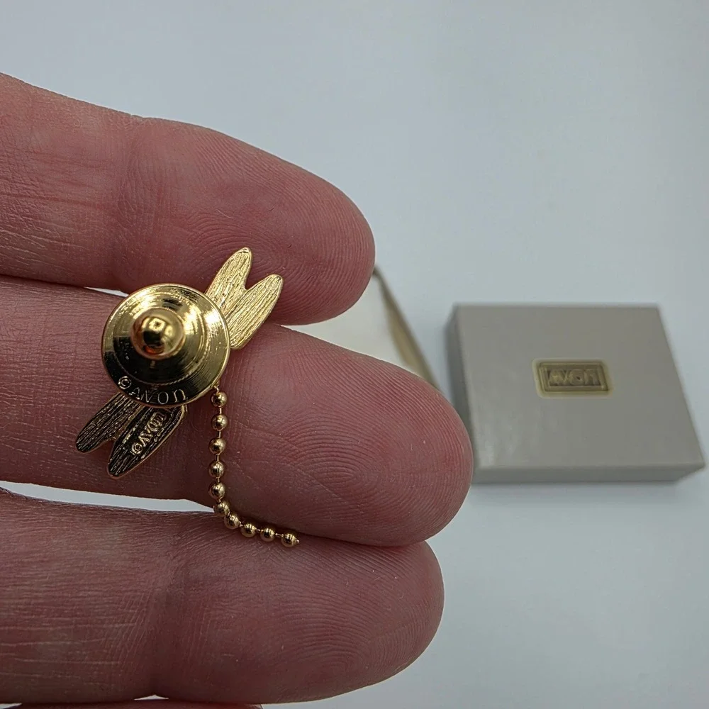 Avon Womens‎ Dragonfly Pin Two Tone Gold Silver Beaded Dangle 1984 Vintage OS